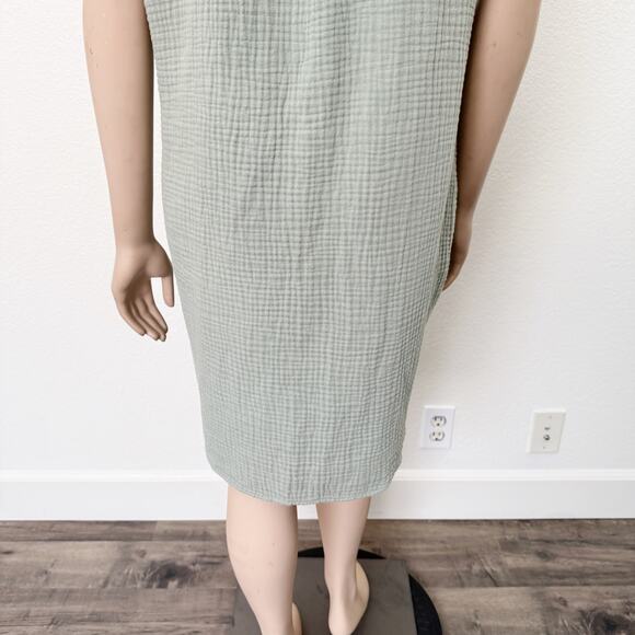 [Three Dots] Sage Green Cotton Gauze Waffle Oversized Shift Dress Size Large L - Picture 7 of 12